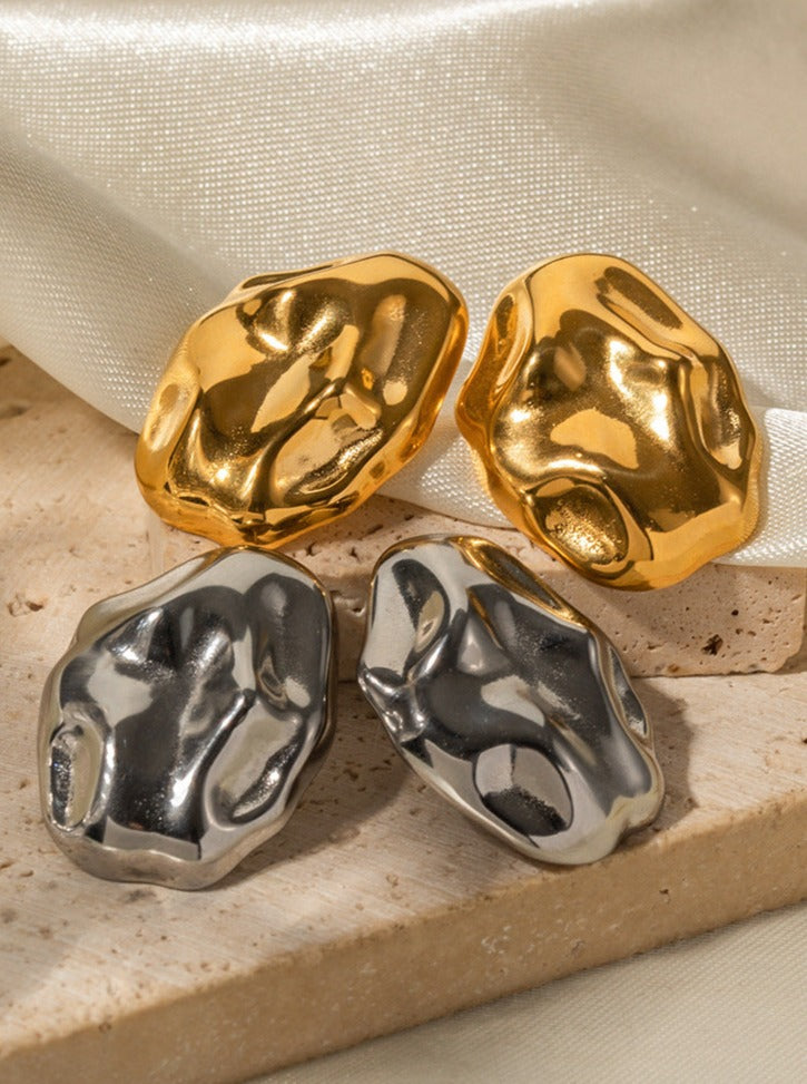 18K Gold Plated Stainless Steel Hammer Pattern Earrings