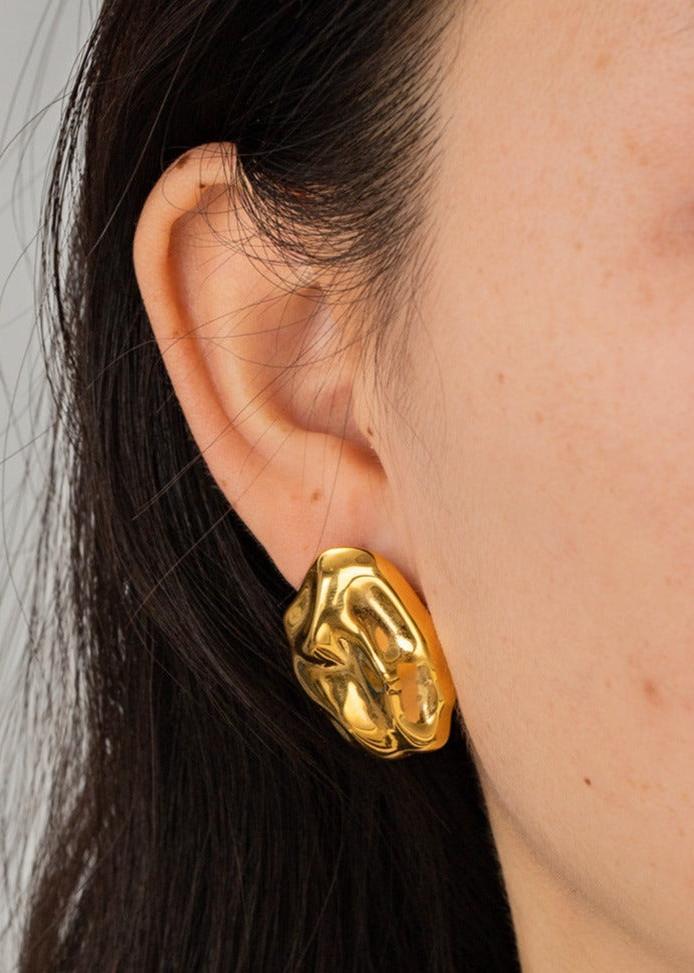 18K Gold Plated Stainless Steel Hammer Pattern Earrings